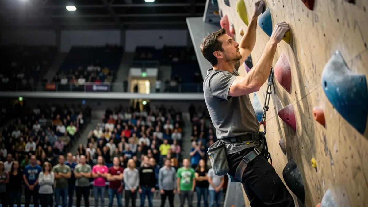 Imagen de un escalador compitiendo en la World Climbing Series Comunidad de Madrid.