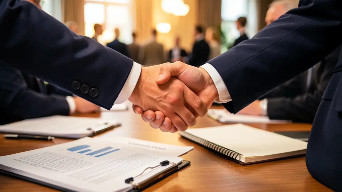 Generic image of a professional handshake in an office setting.