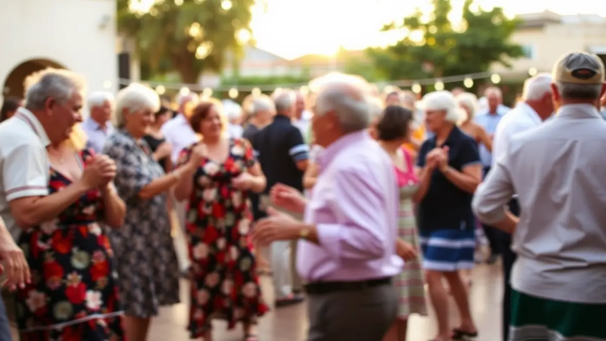 Imagen de personas mayores bailando en una verbena de San Isidro.