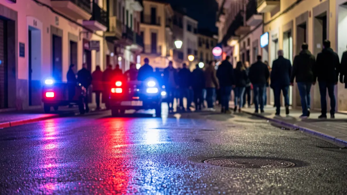 Generic image of police emergency lights reflecting on wet asphalt at night.