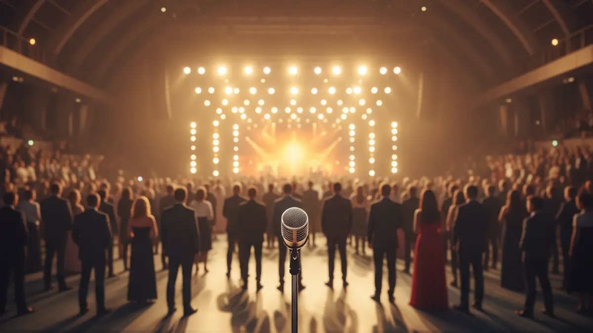 Generic image of a stage with a microphone and lights, symbolizing a charity event.