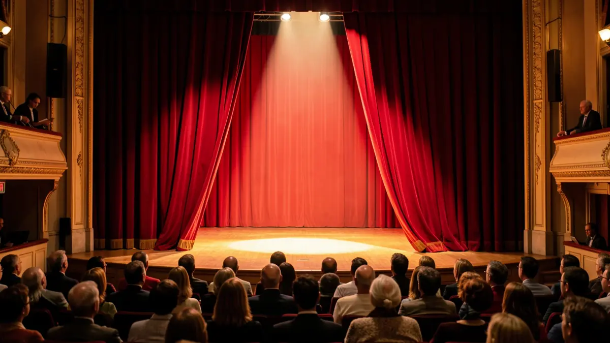 Imagen genérica de un escenario de teatro con telón y foco.