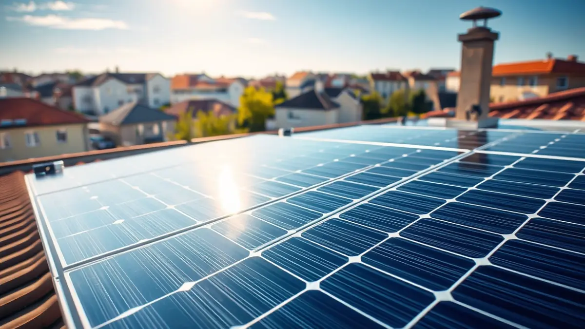 Generic image of solar panels on a rooftop, representing sustainable energy.