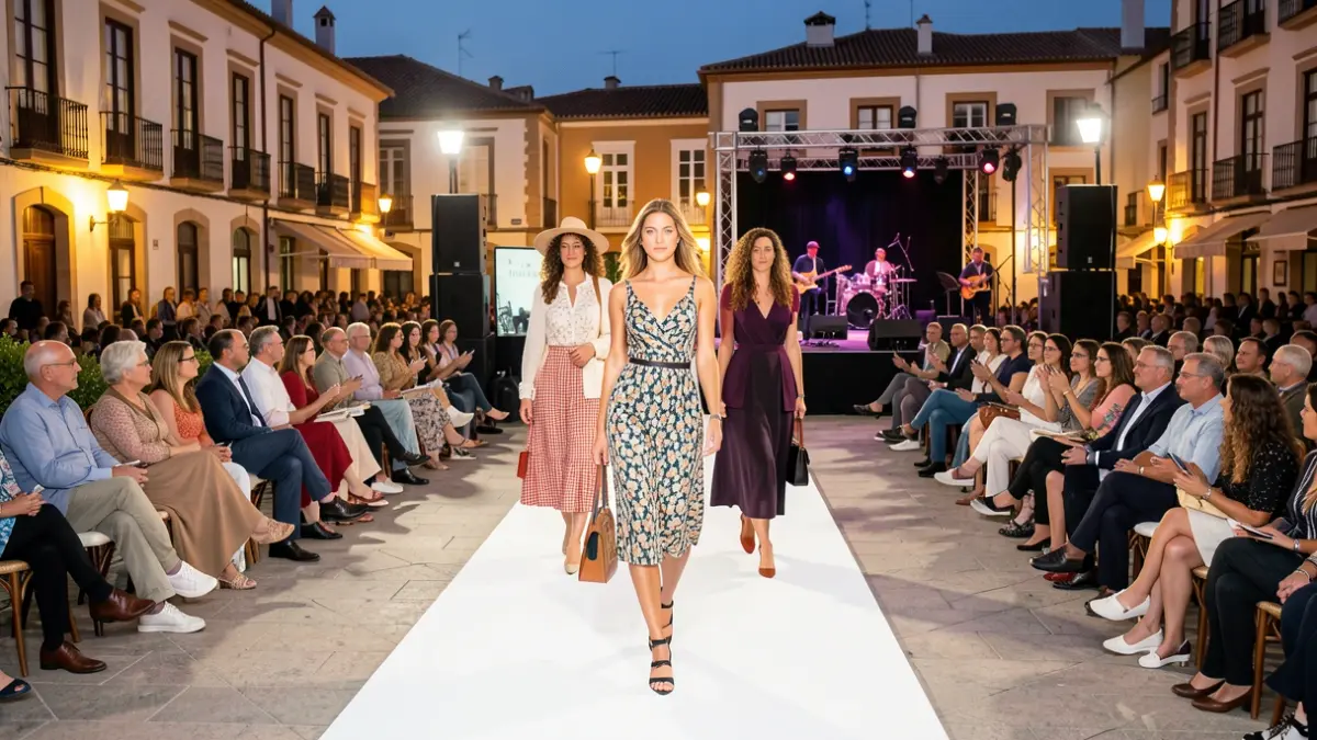 Pasarela de moda en la Plaza de los Príncipes de España de Alcorcón, con modelos y público.
