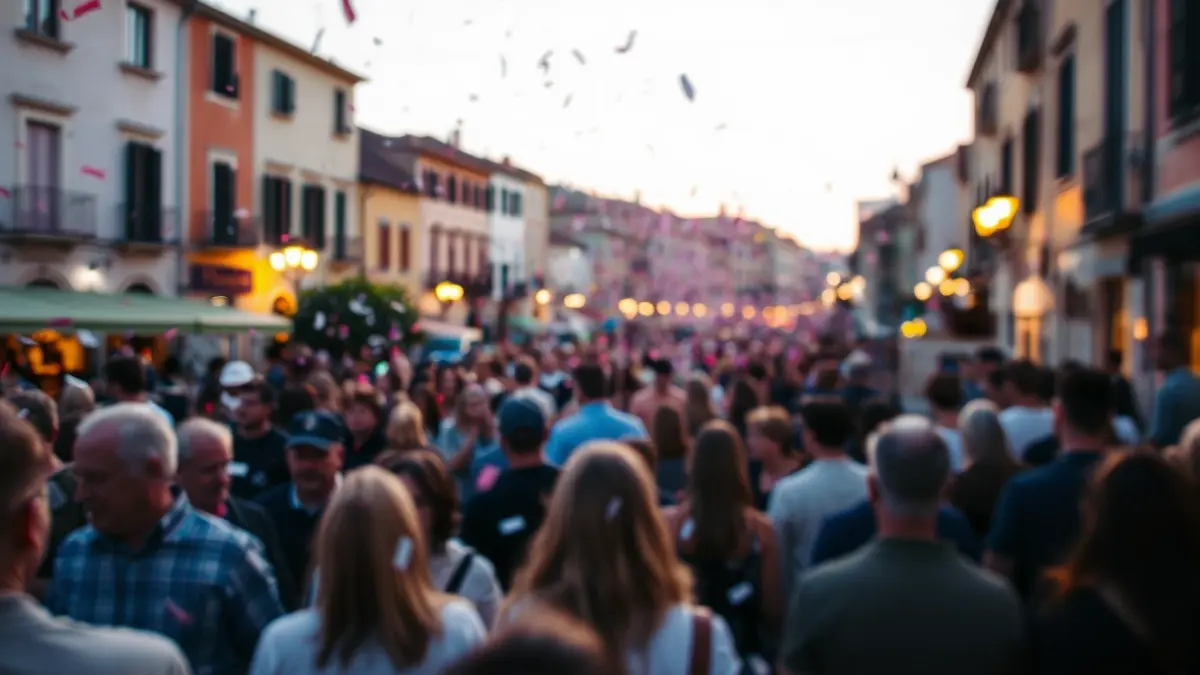 Imagen genérica de una celebración local con gente y confeti.