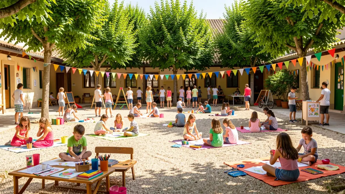 Imagen genérica de un campamento urbano de verano con niños participando en actividades.