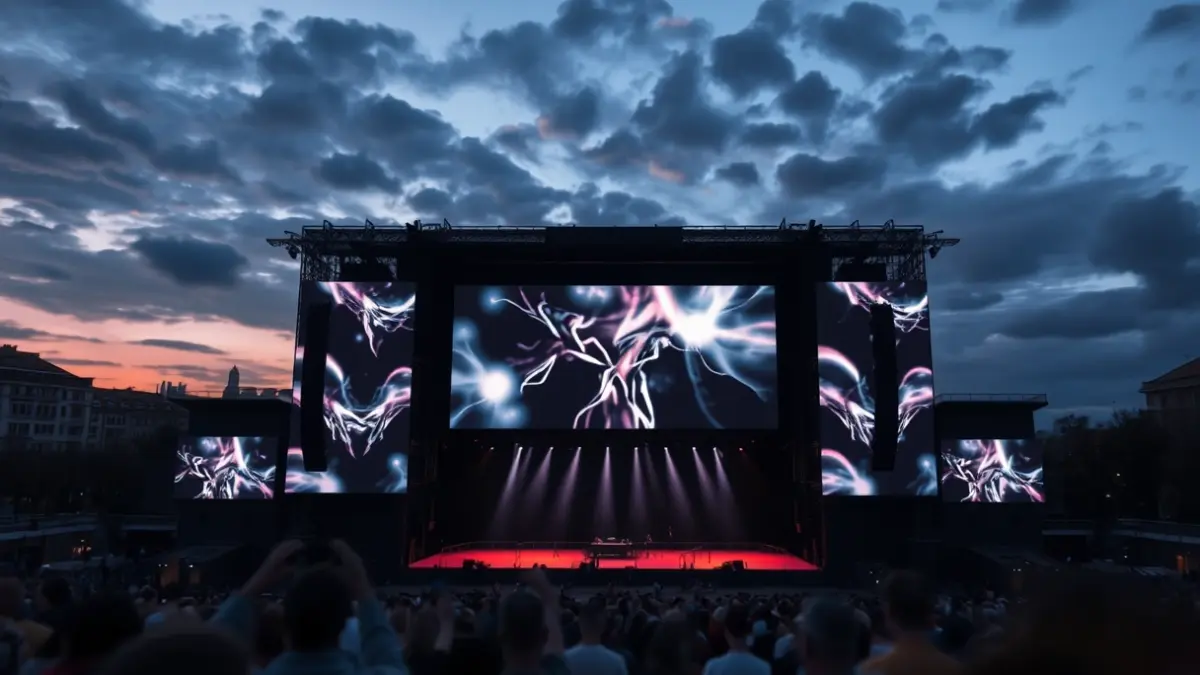 Image of a large outdoor concert venue with a state-of-the-art immersive screen.