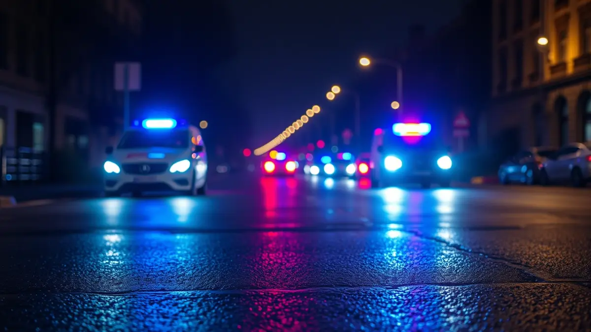 Imagen genérica de luces de emergencia reflejadas en el asfalto mojado.