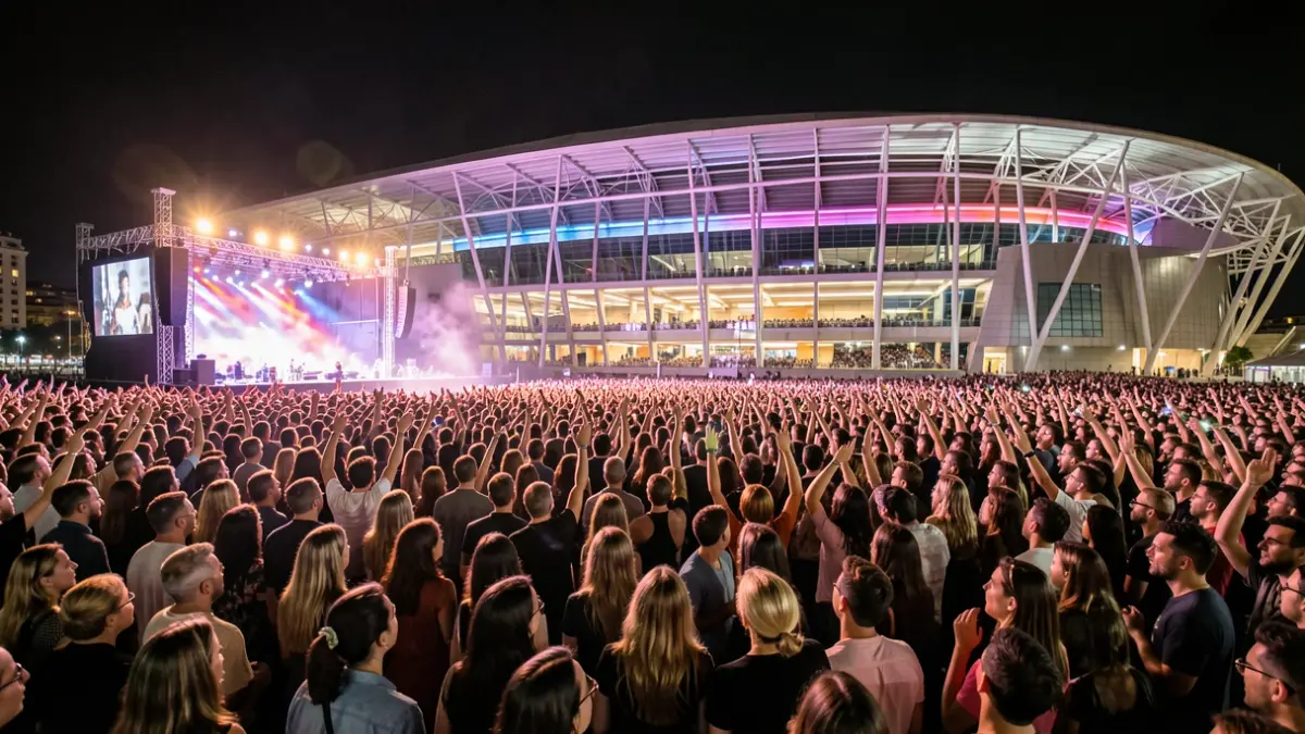 Imagen genérica de una multitud en un concierto nocturno en Madrid.