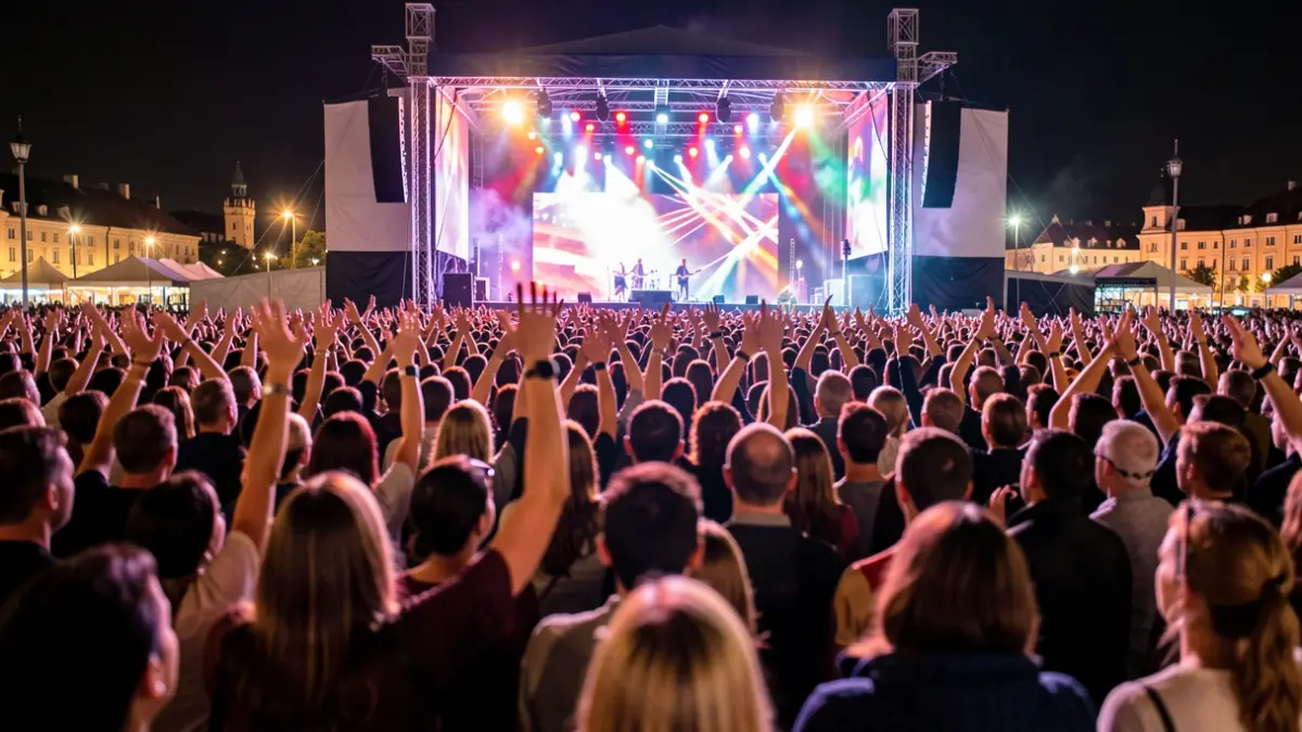 Imagen genérica de una multitud en un concierto nocturno.