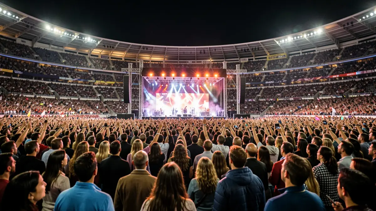 Imagen genérica de un estadio con luces de concierto antes de una actuación.