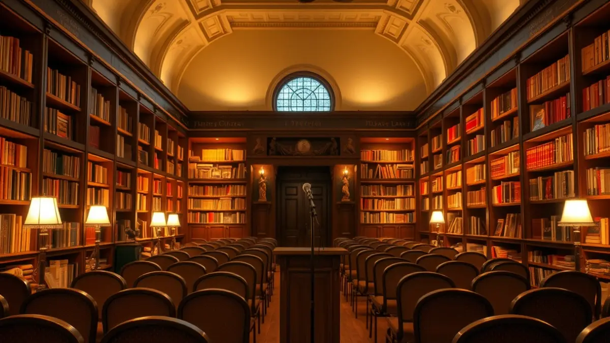 Generic image of an old library interior or literary salon.