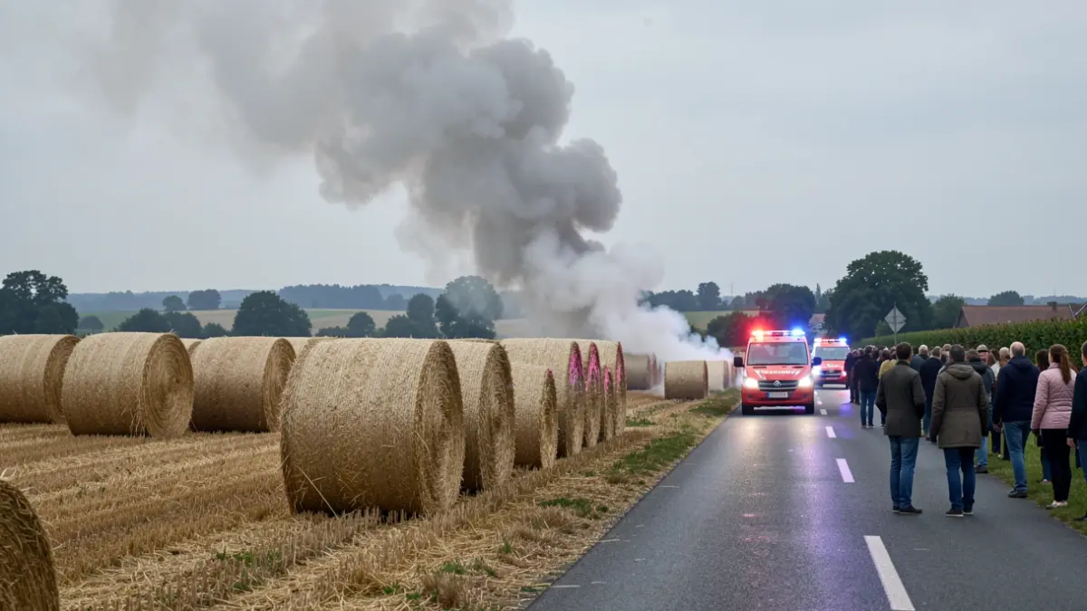 Generic image of smoke from a hay bale fire next to a road.