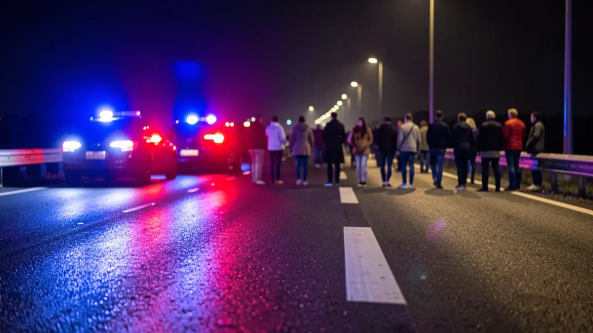 Imagen genérica de luces de emergencia reflejándose en el asfalto mojado por la noche.