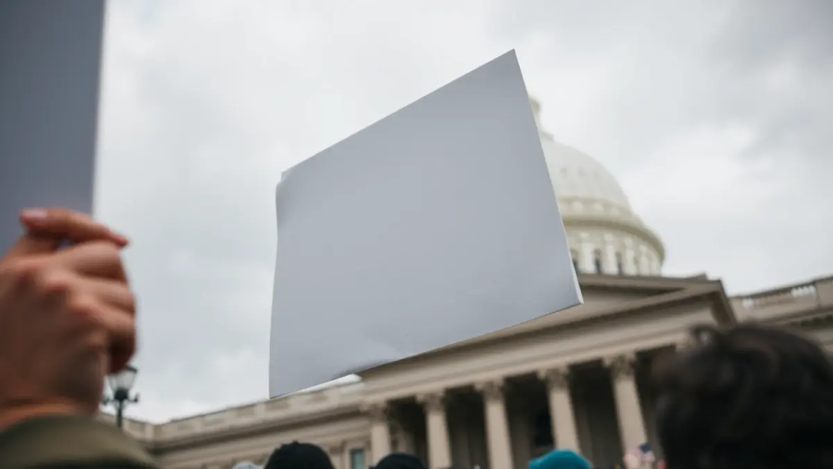 Generic image of a protest with an institutional building in the background.
