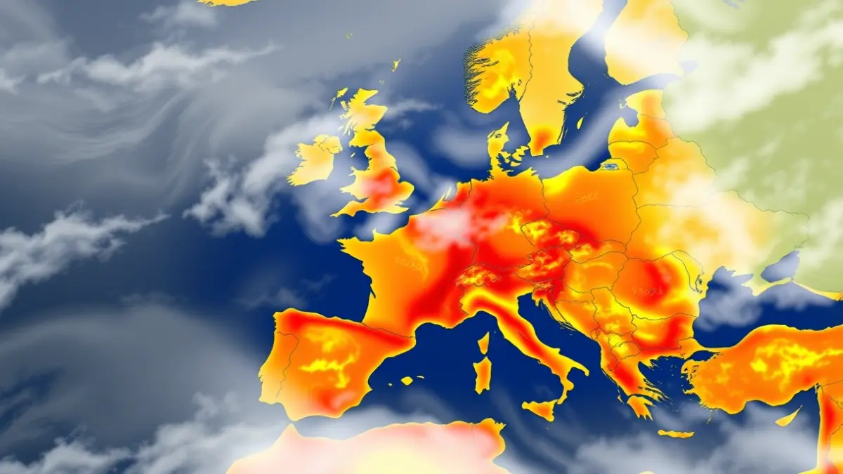Imagen genérica de un mapa meteorológico con nubes y temperaturas sobre la Comunidad de Madrid.