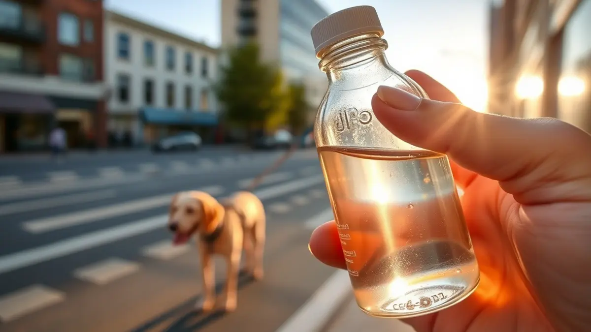 Image of a bottle for diluting dog urine in public spaces.