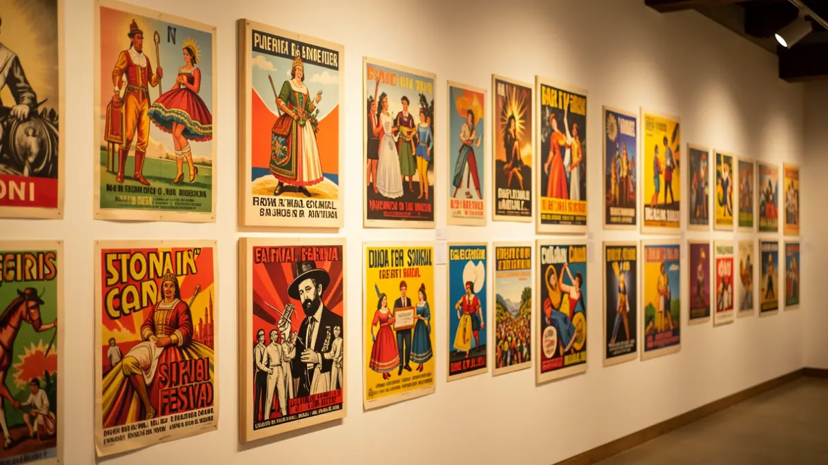 Collage de carteles antiguos de fiestas de San Isidro en Madrid, mostrando la evolución estética.