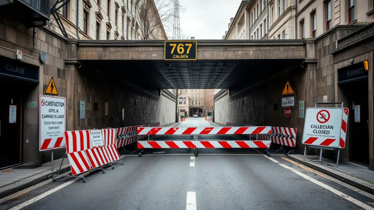 Imagen de la entrada de un túnel urbano cerrado por obras