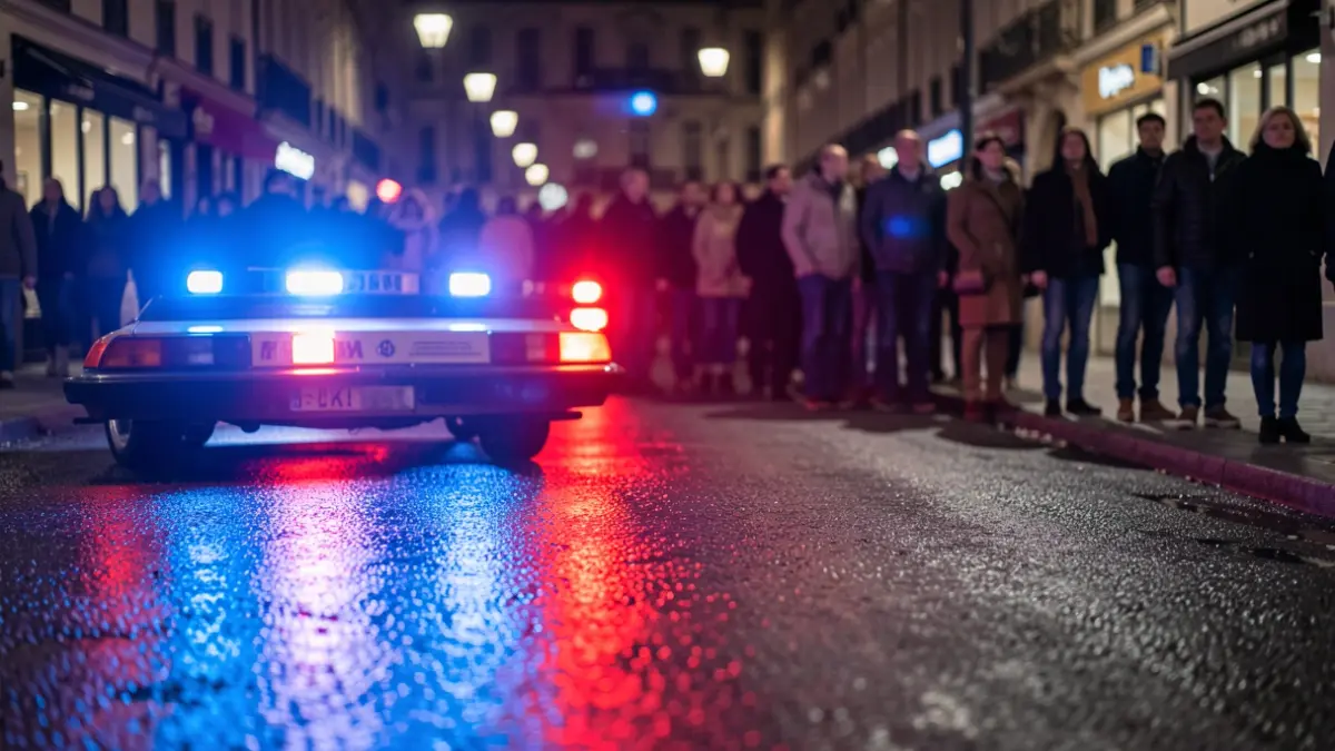 Generic image of police emergency lights reflecting on wet asphalt at night.