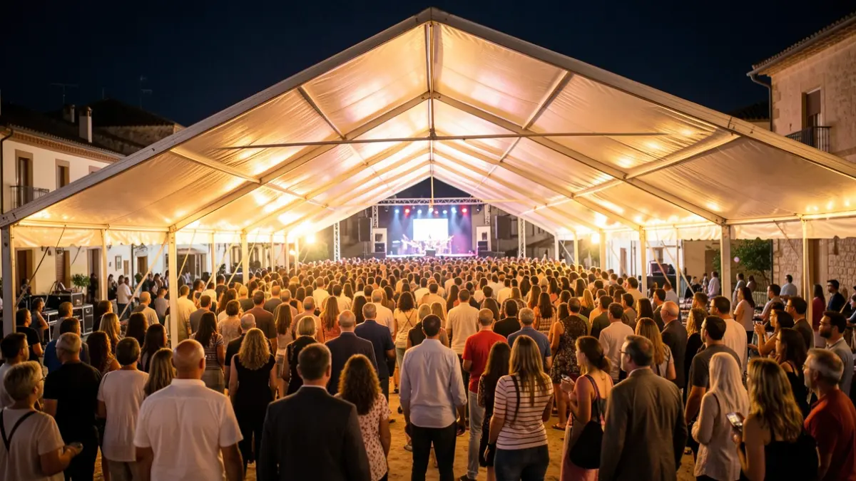 Generic image of a concert tent illuminated at night.