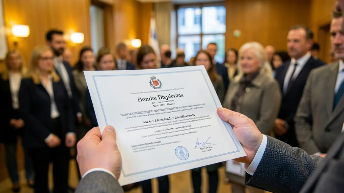 Delivery of diplomas at a municipal institutional event.