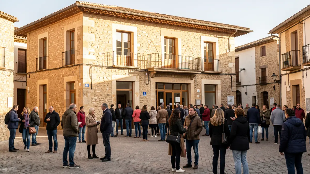 Generic image of a cultural center in a Spanish town with people outside.