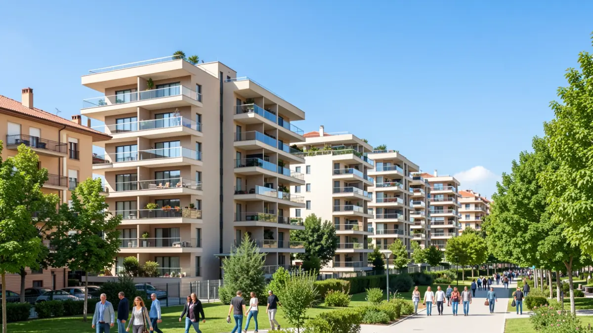 Imagen genérica de edificios de viviendas modernas en una zona suburbana.