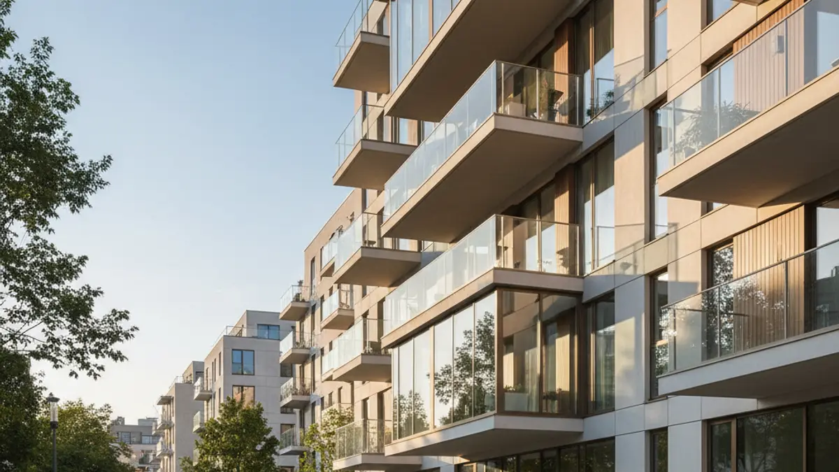 Imagen genérica de un edificio de apartamentos moderno con balcones.