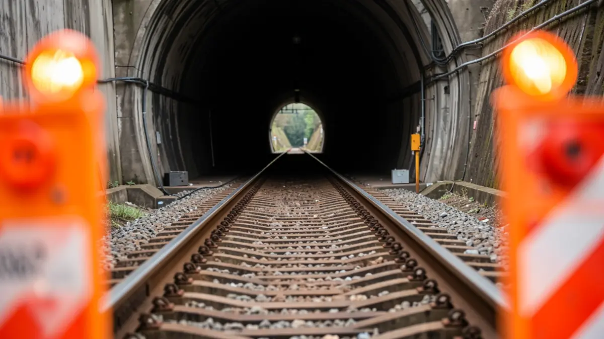 Imagen genérica de vías de tren entrando en un túnel con obras.
