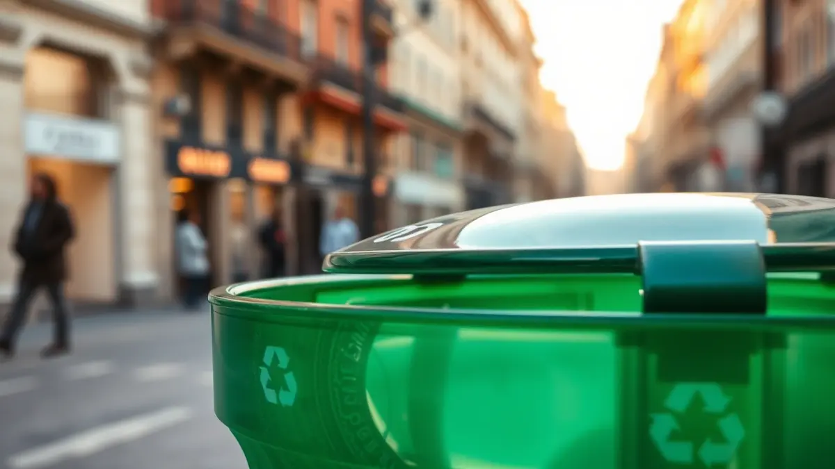Imagen genérica de un contenedor de reciclaje de vidrio en un entorno urbano.