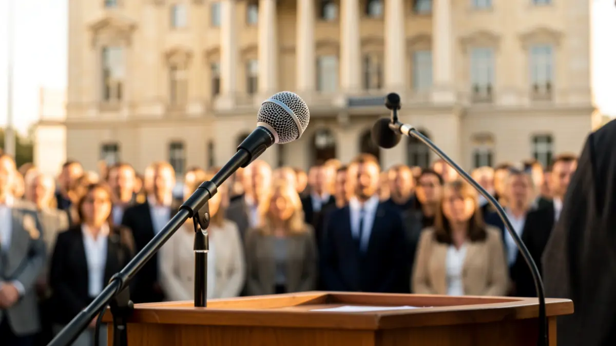 Generic image of a microphone on a podium.