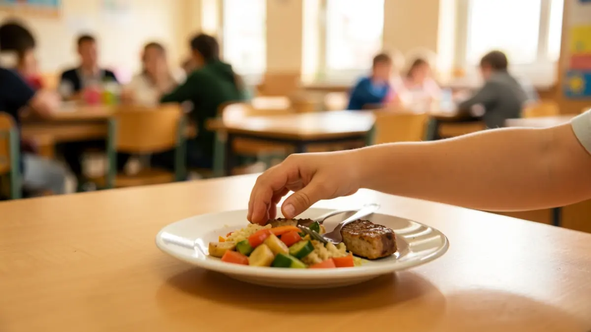 Imagen genérica de un niño recibiendo comida en un comedor escolar.