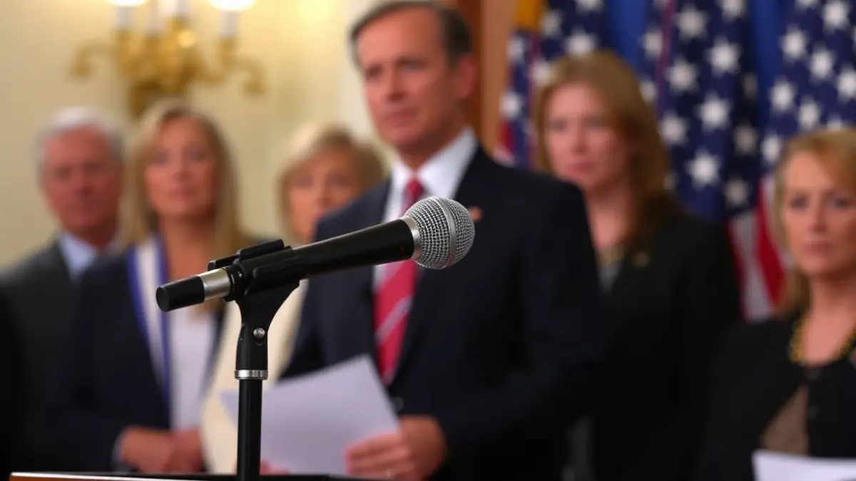 Generic image of a microphone on a podium, symbolizing a political event or statement.