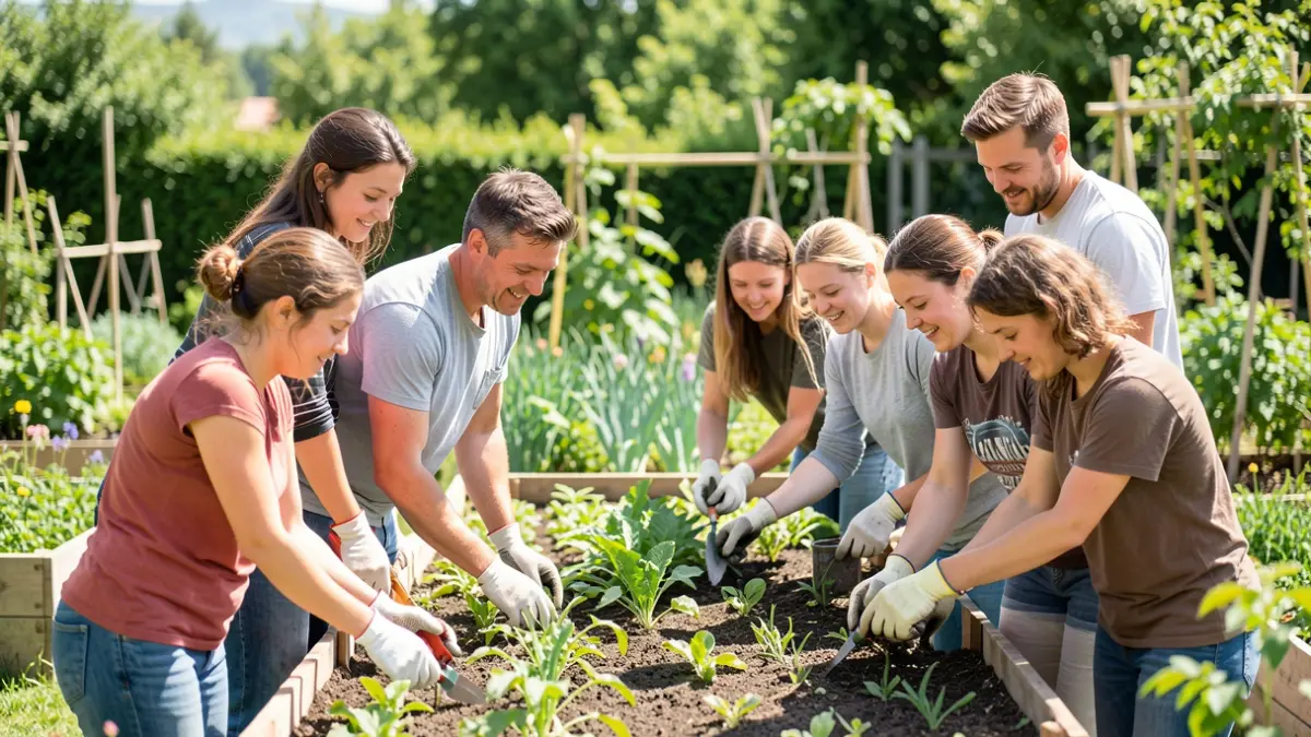 Generic image of volunteers working together in a community setting.