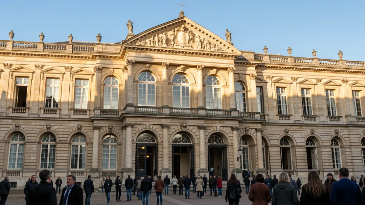 Fachada de un edificio universitario histórico con arquitectura clásica.