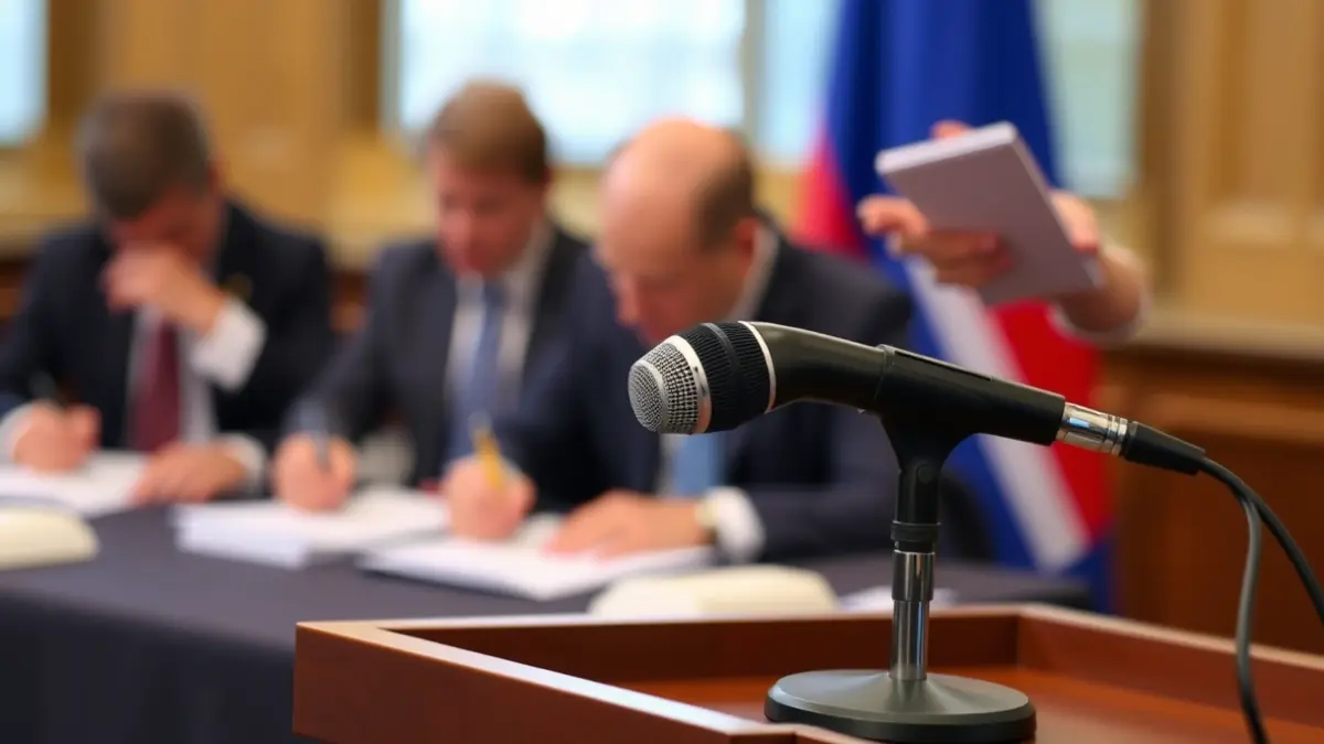 Generic image of a microphone on a podium, symbolizing political dialogue and diplomacy.
