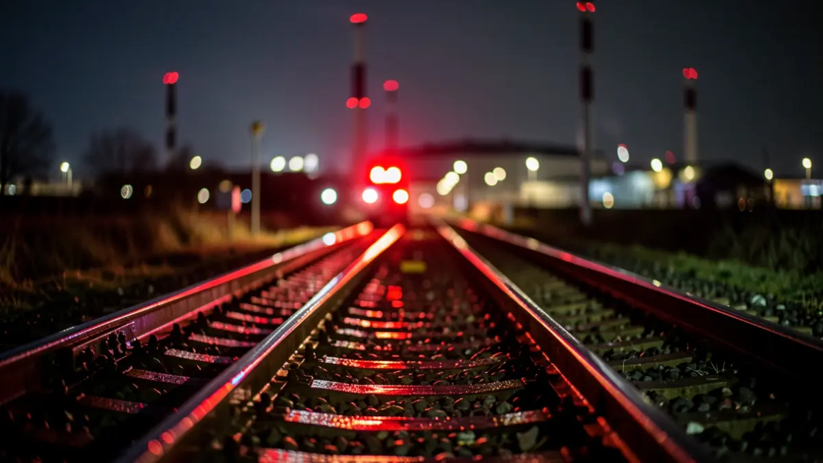 Imagen genérica de luces de emergencia reflejadas en vías de tren.