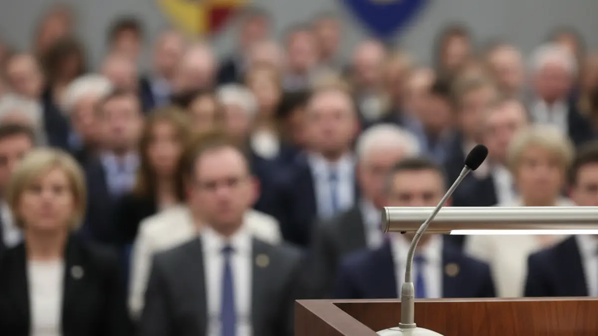 Generic image of a microphone on a podium, symbolizing political statements.