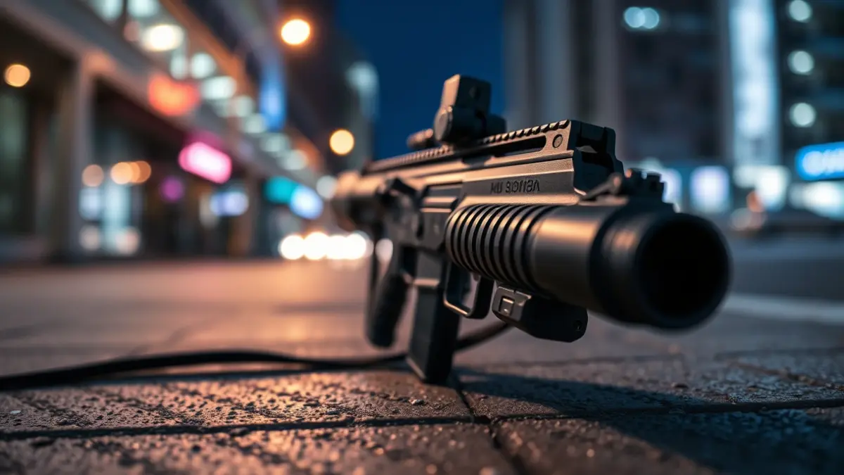 Image of a modern submachine gun, similar to those used by security forces.