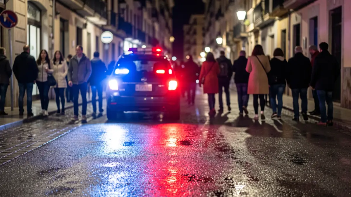 Generic image of police emergency lights reflecting on wet asphalt at night.