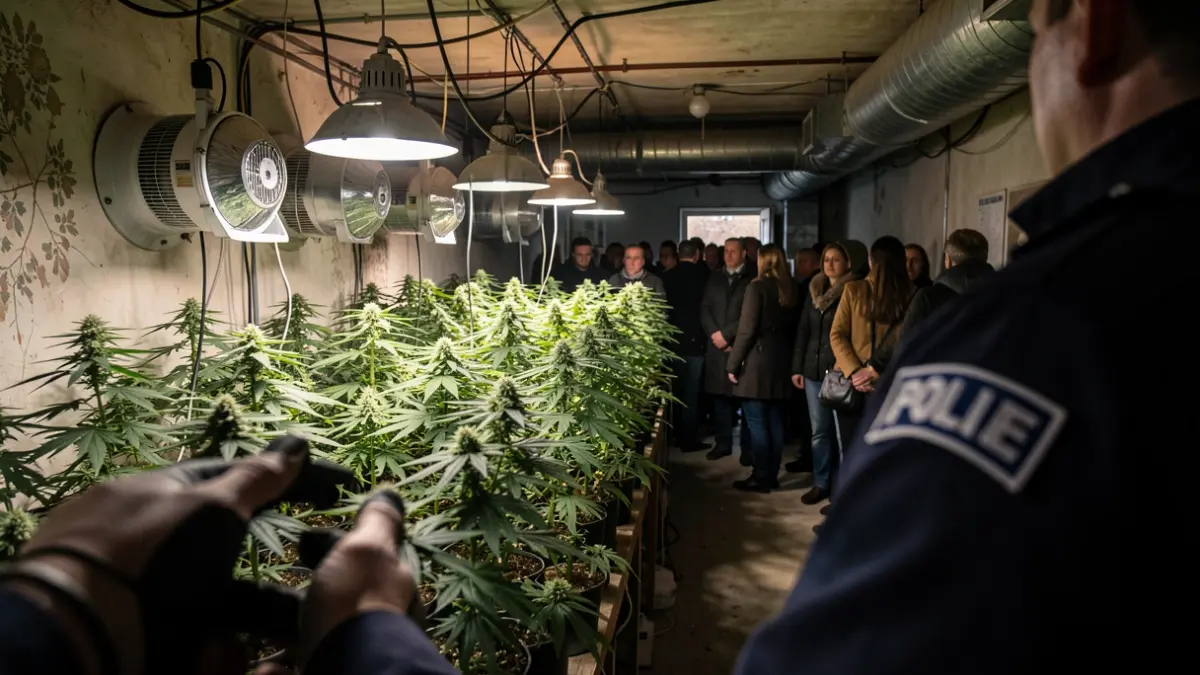 Image of an indoor marijuana cultivation site dismantled by police.