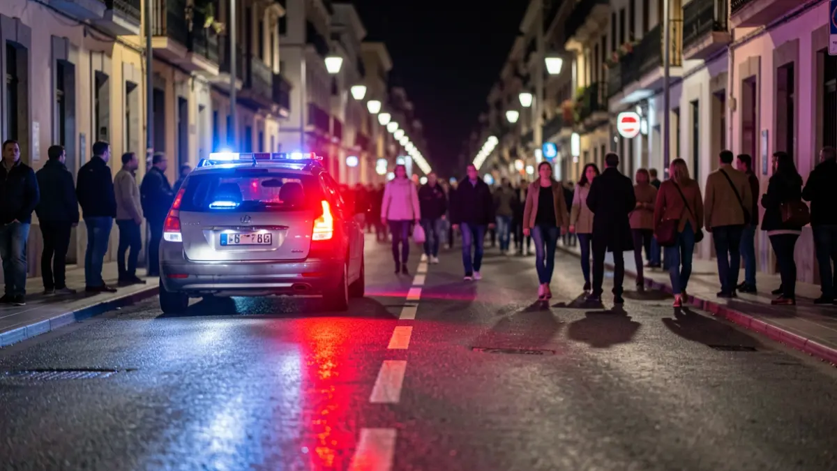 Generic image of police emergency lights reflecting on wet asphalt at night.