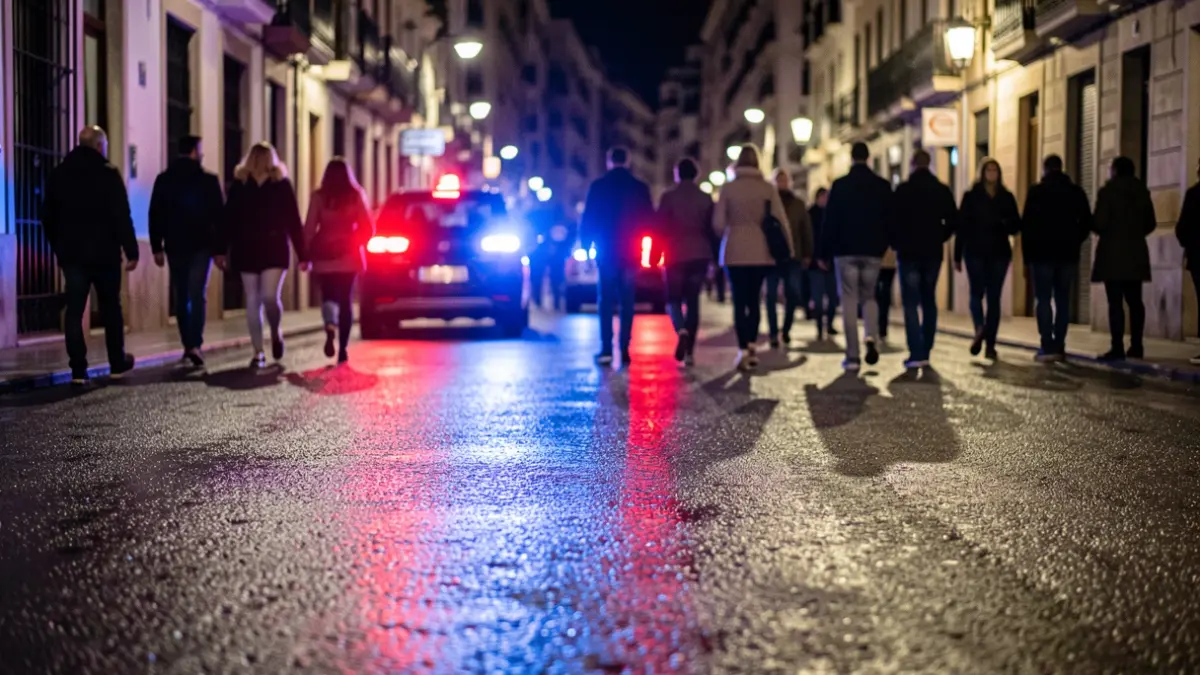 Generic image of police emergency lights reflecting on wet asphalt at night.