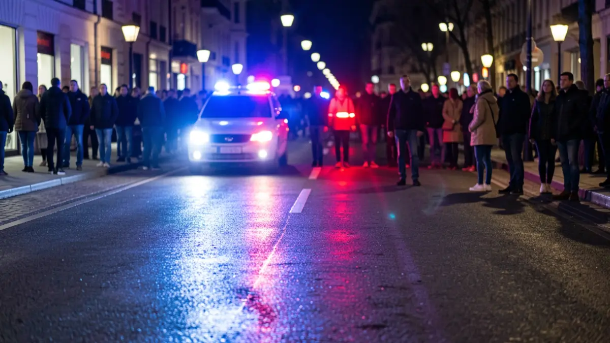 Generic image of police emergency lights reflecting on wet asphalt at night.