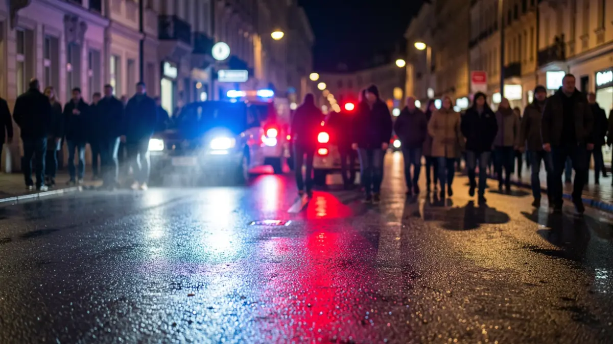 Generic image of police emergency lights reflecting on wet asphalt at night.