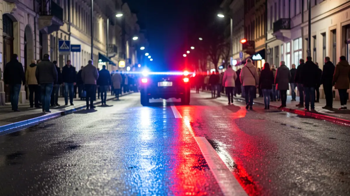 Generic image of police emergency lights reflecting on wet asphalt at night.
