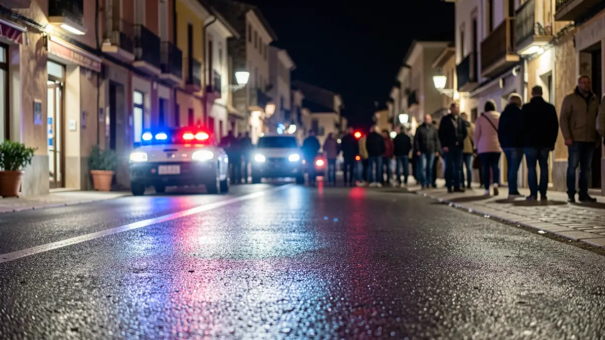 Imagen genérica de luces de emergencia policiales reflejándose en el asfalto mojado por la noche.