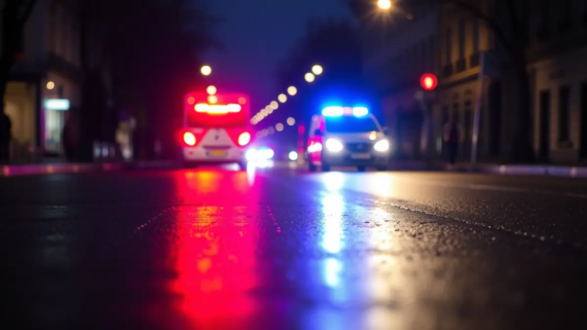 Imagen genérica de luces de emergencia de la policía reflejadas en el asfalto mojado por la noche.