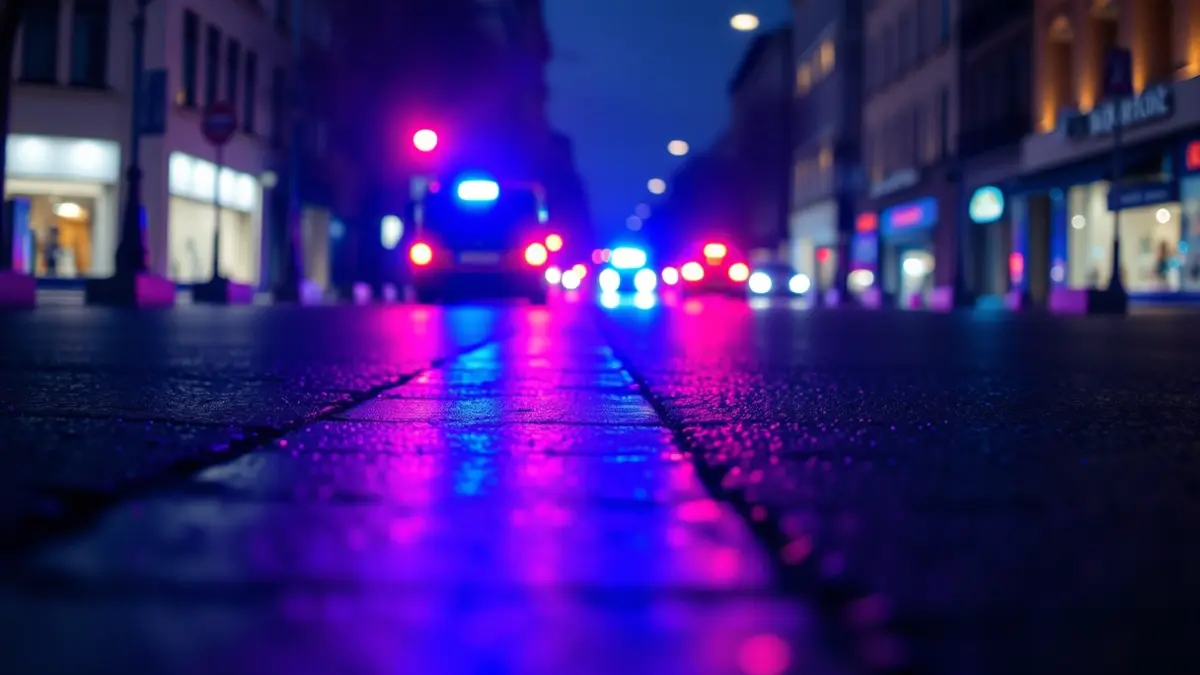 Generic image of emergency lights on an urban street at night.